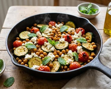 Zucchini-Kichererbsen-Pfanne mit Feta | Feierabendküche
