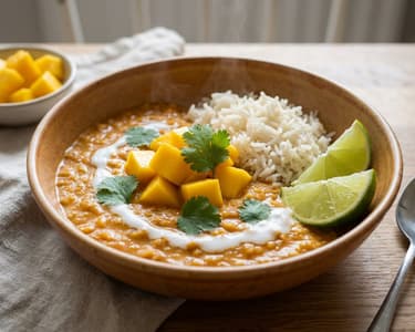 Indisches Mango-Kokos-Linsen-Curry | Fruchtig & Würzig