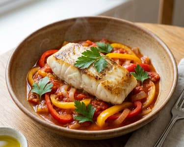 Bacalao con Piperrada | Spanischer Kabeljau mit Paprika