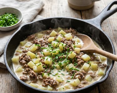 Kohlrabi-Hack-Pfanne mit Schmand | Schnelle Hausmannskost