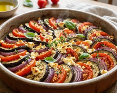 Mediterraner Auberginen-Tian mit Feta | Sommerlicher Ofengenuss