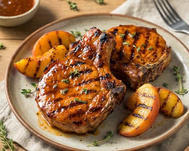 Grilled pork chops with peach BBQ glaze