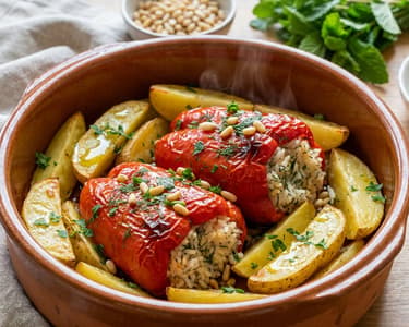 Griechische Gemista | Gefüllte Paprika mit Kräuterreis