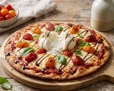 Flatbread Caprese Pizza with Burrata | Crispy & Creamy
