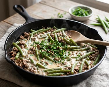Green Bean and Minced Meat Skillet with Sour Cream | Quick Home Cooking
