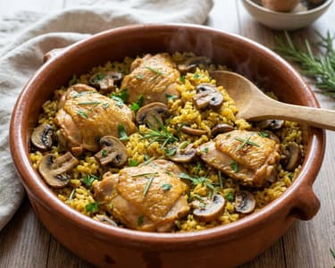 Spanischer Hähnchen-Pilz-Reistopf | Arroz con Pollo y Setas