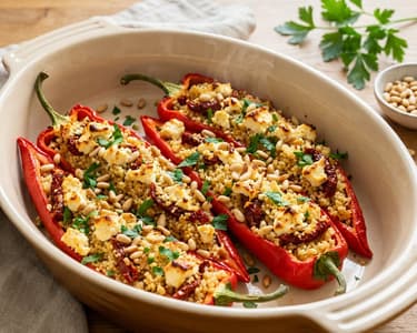 Gefüllte Spitzpaprika mit Couscous & Feta | Aus dem Ofen