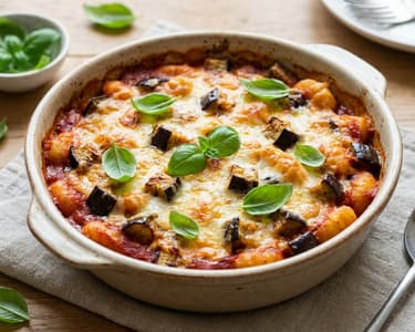 Mediterraner Auberginen-Gnocchi-Auflauf | Schneller Ofengenuss