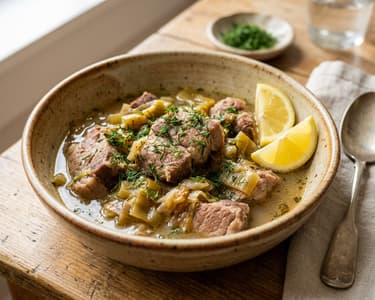 Griechischer Schweinetopf mit Lauch | Zart geschmort