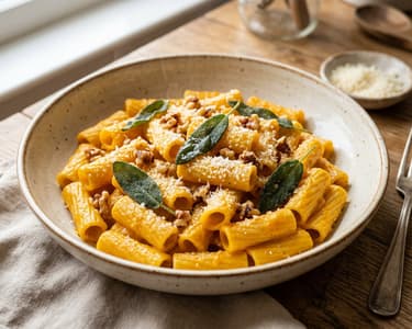 Creamy Pumpkin Rigatoni with Sage and Walnuts | Quick Pasta