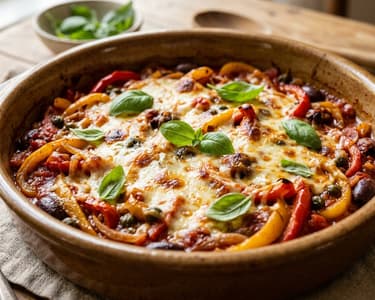 Peperonata al Forno | Paprika-Auflauf mit Mozzarella