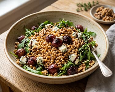 Crispy Farro Salad | With Oven-Roasted Grapes & Gorgonzola