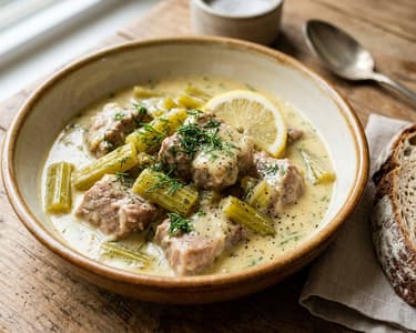 Choirino me Selino | Zartes Schweinefleisch in Avgolemono