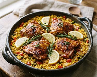 Spanischer Zitronen-Hähnchen-Reistopf