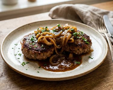 Deutsches Hacksteak mit geschmorten Zwiebeln | In 25 Minuten