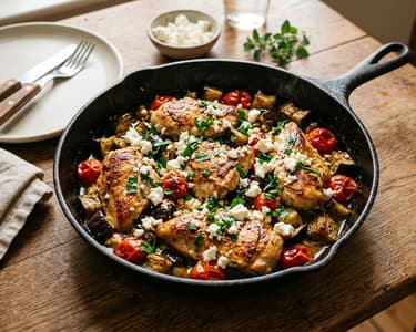Griechische Hähnchen-Auberginen-Pfanne | In 25 Minuten