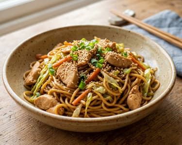 Japanische Chicken Yakisoba | Würzige Streetfood-Nudeln