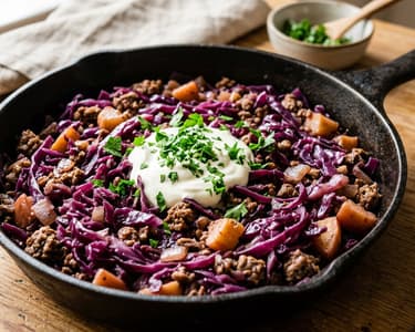 Hearty Red Cabbage and Minced Meat Skillet | Served in 25 Minutes
