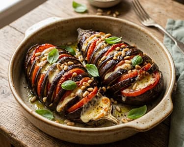 Mediterrane Hasselback-Aubergine | Saftiger Ofengenuss