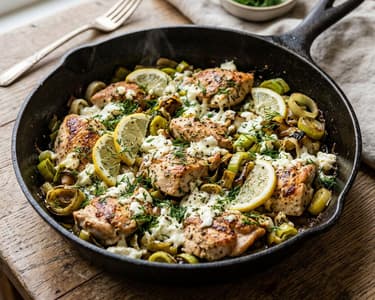 Griechische Hähnchen-Lauch-Pfanne mit Feta & Zitrone | In 20 Minuten