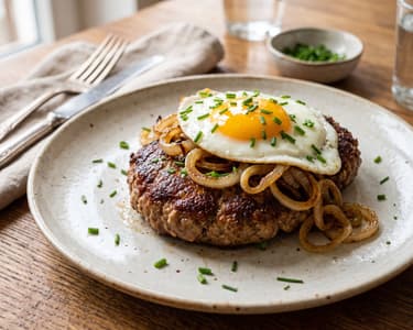 Deutsches Beefsteak mit Spiegelei | In 20 Minuten serviert