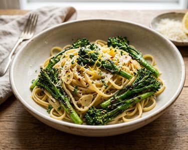 Linguine mit Bimi-Brokkoli, Knoblauch & Zitrone