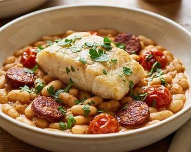 Kabeljau auf spanischen Chorizo-Bohnen | Bacalao con Chorizo
