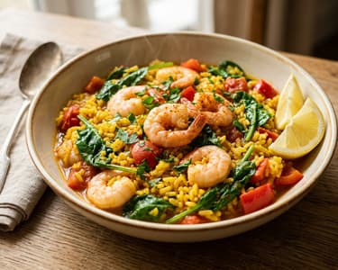 Spanischer Garnelen-Spinat-Reistopf | Aromatischer One-Pot