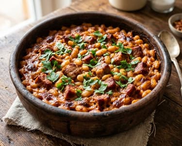 Balkan Tavče Gravče | Gebackene Bohnen mit Schweinefleisch
