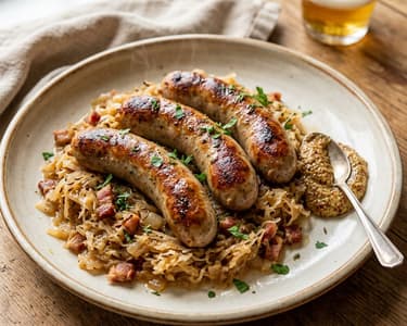 Rostbratwurst on Wine Sauerkraut | Hearty & Crispy