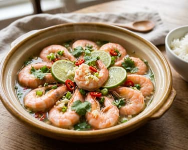 Goong Nueng Manao | Steamed Thai Lime Prawns