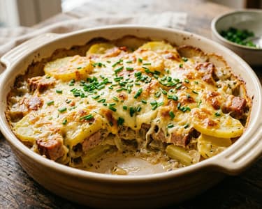 Bavarian Potato and Leberkäse Casserole | Hearty Oven Delight