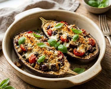Melanzane a Barchetta | Stuffed Baked Aubergines