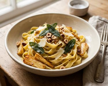 Tagliatelle mit gerösteten Pastinaken & Salbeibutter | In 20 Minuten