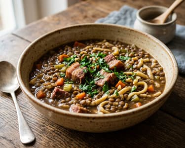Schwäbische Linsen mit Spätzle & Schweinebauch | Deftiger Klassiker