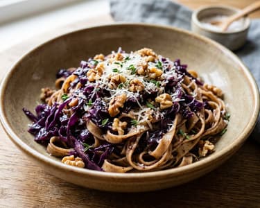 Tagliatelle mit karamellisiertem Rotkohl & Walnüssen
