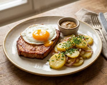 Gebratener Leberkäse mit Spiegelei | Wirtshausklassiker