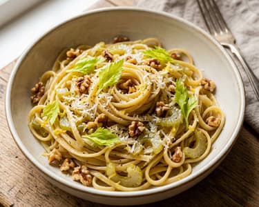Linguine mit Staudensellerie & Walnüssen | Schnelle Herbst-Pasta
