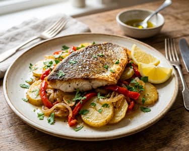 Dorada con Patatas a lo Pobre | Spanische Goldbrasse auf Schmorkartoffeln
