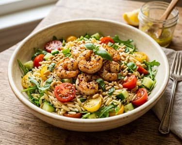 Italienischer Orzo-Salat mit Garnelen | Knackig & Frisch