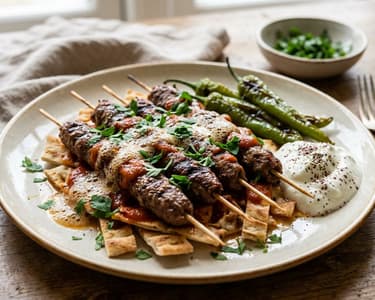 Tire Şiş Köfte | Turkish Skewers on Buttered Flatbread