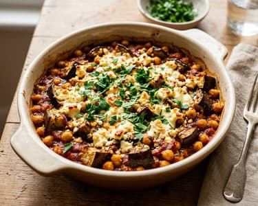 Greek Eggplant and Chickpea Casserole | Melitzanes me Revithia sto Fourno