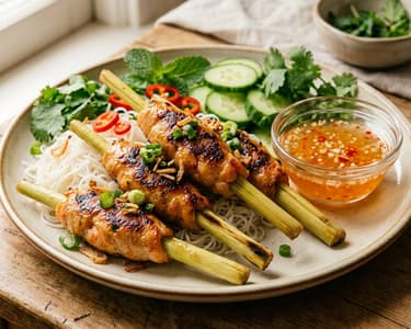 Chạo Tôm | Spicy Prawn Skewers on Lemongrass