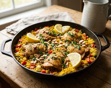 Spanish Chicken and Almond Rice Pot | Arroz con Pollo y Almendras
