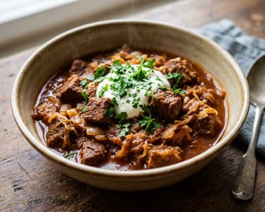 Deftiges Krautgulasch mit Schweinenacken