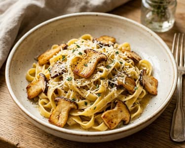 Tagliatelle with Pan-Fried King Oyster Mushrooms & Thyme | Fine Autumn Delight