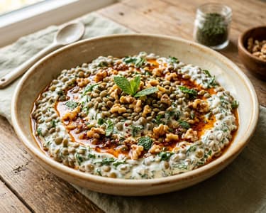 Yoğurtlu Yeşil Mercimek Salatası | Turkish Lentil Salad with Garlic Yogurt & Paprika Butter