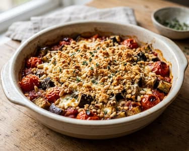 Mediterranean Aubergine Crumble | Savoury Oven Delight