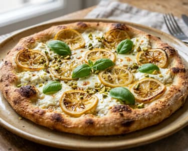 Pizza Bianca al Limone e Ricotta | Crispy Lemon-Ricotta Pizza with Pistachios