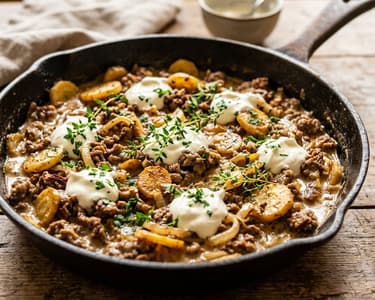 Parsnip and Minced Meat Skillet with Sour Cream | Quick Autumn Delight